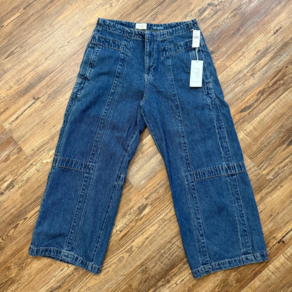 NWT Pilcro Seamed Wide Leg Jeans Womens 29 Blue High Rise Anthropologie Flare